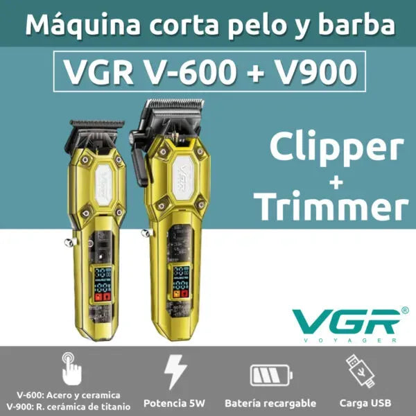 Combo Profesional De Máquina + Patillera VGR V-600 & V-900