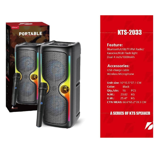 Parlante Portátil Bluetooth KTS-2033 Dual 4" Con Micrófono Inalámbrico