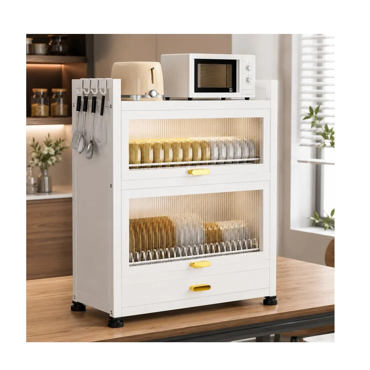 Alacena Organizadora y Escurridor De Cocina De 2 Niveles Con Puertas