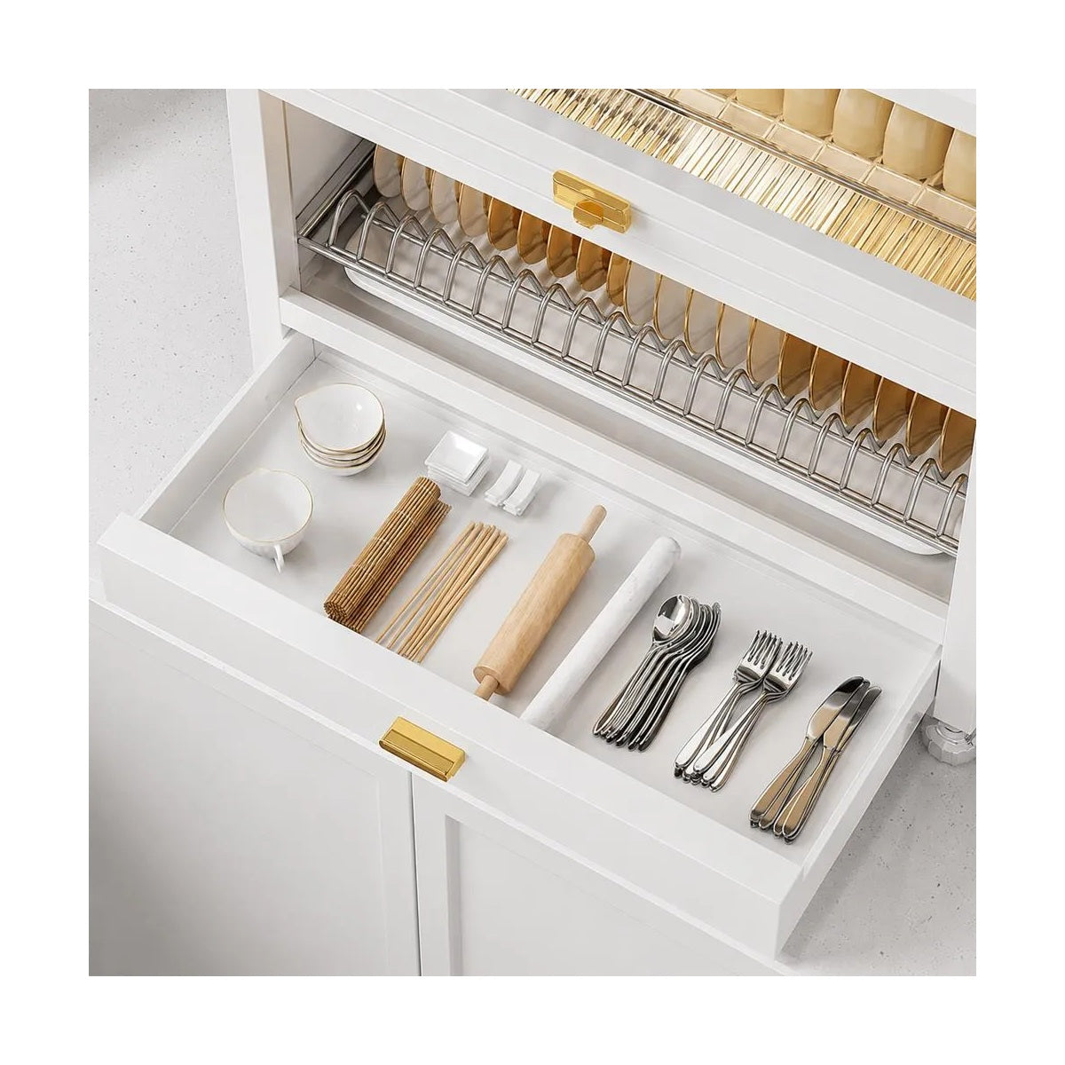Alacena Organizadora y Escurridor De Cocina De 2 Niveles Con Puertas